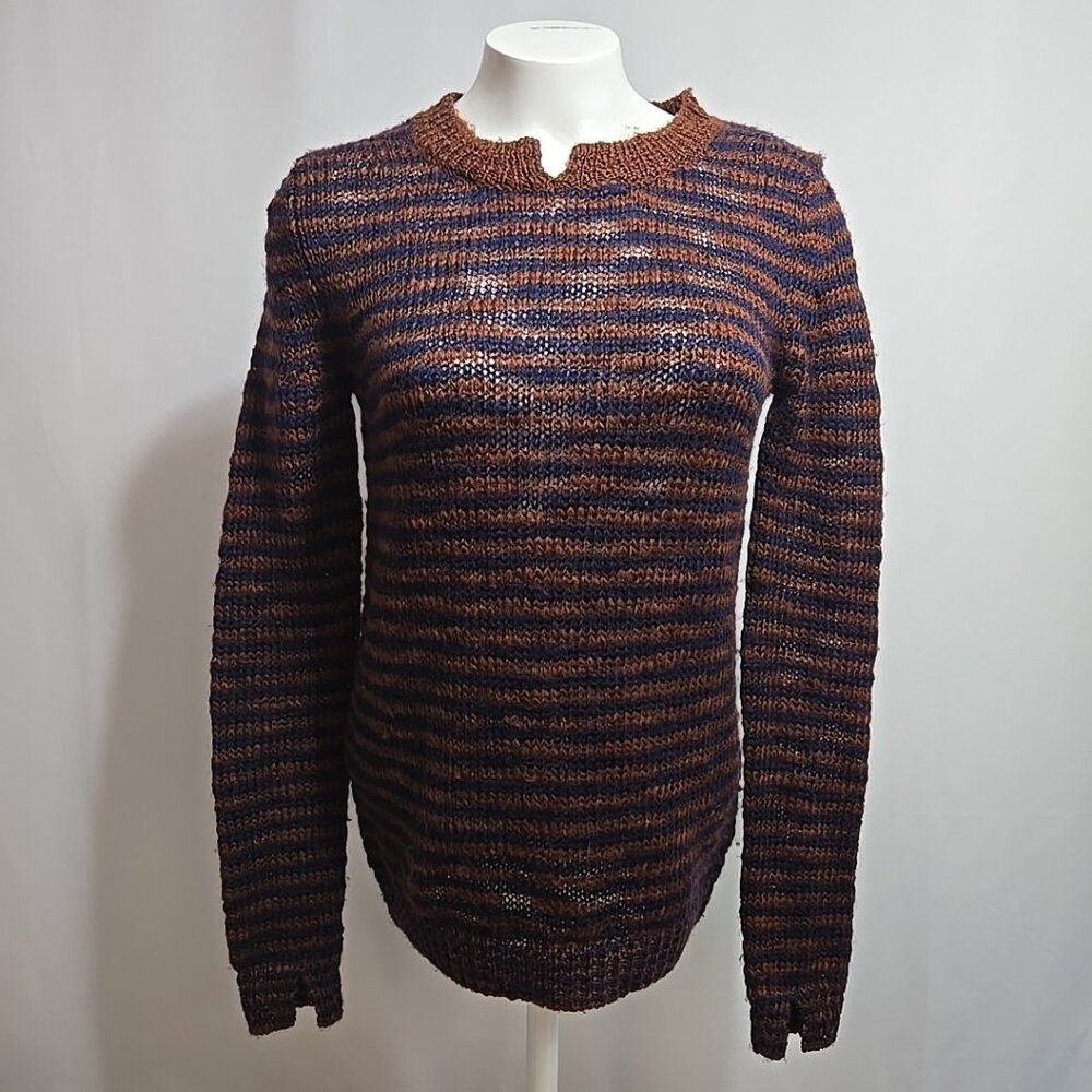 Theory Aegea B Athos Sweater Womens Small Brown & Navy Blue Wool Blend Striped